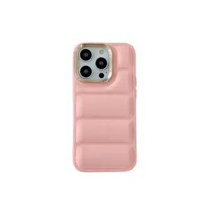 Paling Populer jaket Down puffer lensa logam nama merek soft tpu touch sublimasi pelindung casing ponsel untuk iphone 15 pro max