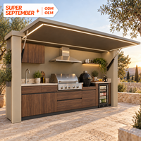 Ensemble de cuisine extérieure multifonctionnel avec auvent hydraulique et fumoir intégré, îlot de barbecue étanche pour maison de plage
