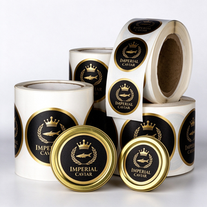 Impression d'étiquettes en vinyle texturé adhésif imperméable personnalisé, gaufrage à chaud en or, autocollant rond avec logo pour boîte de <span class=keywords><strong>caviar</strong></span> - Product Image 1