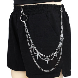 Hip Hop Punk Double Layer <b>Cross</b> Metal Pant <b>Chain</b> Zinc Alloy Waist <b>Chain</b> Casual Style - Product Image 2