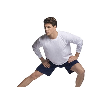 White <b>Long</b> Sleeve Crewneck Pullover T-Shirt Casual Fashion with OEM Logo Knitted Fabric Collared Neck T-Shirt Wear - Product Image 6