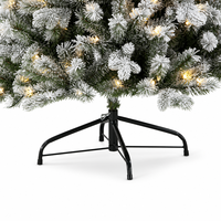 Sapin de Noël artificiel floqué pré-éclairé de 7 pieds, sapin de Noël givré avec lumières LED chaudes et support métallique robuste