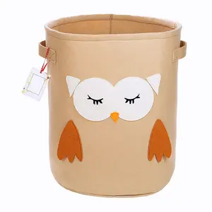 High Quality Felt Fabric Collapsible Cute Owl Design Kids Hamper Multipurpose Storage Basket with Handles