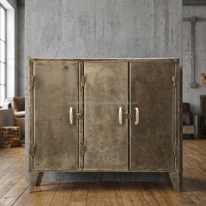 Industrial & Vintage Iron Metal <b>Black</b> Rusty Finish Living Room Farmhouse Style 3-Door Eco-Friendly Durable Small Almiraha - Product Image 3