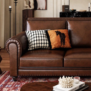 <span class=keywords><strong>Sofá</strong></span> de Madera Maciza con Tapicería de Cuero Vacuno Marrón Americano, Estilo Europeo Retro, Juego de Muebles para Sala de Estar, Gran Venta - Product Image 4