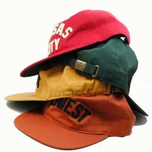 customized unstructured 5 panel camper hat with custom flocking embroidery