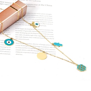 Collar de Cadena con Dijes de Acero Inoxidable, Chapado en Oro de 18K, Diseño de Ojo y Mano, Múltiples Estilos, para Mujer - Product Image 5