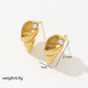 ต่างหูแฟชั่นสำหรับฤดูร้อน18K PVD ชุบทองสำหรับเป็นของขวัญจากเปลือกหอยทำจากสเตนเลสสตีลพร้อมเซอร์โคเนียทรงลูกบาศก์ - Product Image 2