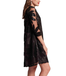 Robe élégante en organza brodée, longueur genou, avec col mandarin, manches trois quarts, imprimé floral, coupe ample, formelle, printemps - Product Image 2