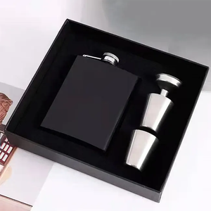 Gourde en acier inoxydable (noir 6oz) – Offre limitée pour la Fête des Pères – Gourde de hanche noire mate pour papa, avec 2 tasses et entonnoir - Product Image 1