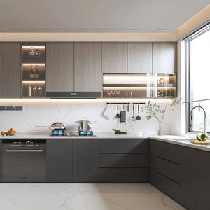 Mobili da <span class=keywords><strong>Cucina</strong></span> Moderni in HDF con Doppio Cestello Estraibile, Armadio in Legno con Lavello e Fornello - Product Image 1