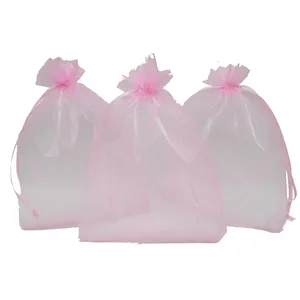 Rectangle large solid pink custom colorful organza transparent stitched jewelry 6x10 12x14 13x18 iridescent organza fabric bag