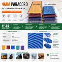 10 couleurs en stock, corde en paracorde nylon de 50 pieds et 100 pieds, corde tressée en nylon de 4 mm, corde en polyester, corde de parachute pour le camping, la randonnée, le kit d'artisanat