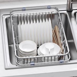 Égouttoir télescopique en acier inoxydable avec contrôle de l'eau pour évier de cuisine et rangement de vaisselle - Product Image 2