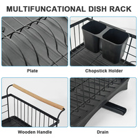 Égouttoir à vaisselle en métal pour cuisine, avec poignée en bois et plateau de drainage pivotant réglable, de fabrication OEM