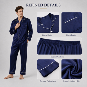 Ensemble pyjama homme 100 % soie de mûrier à manches longues et pantalon, vêtements de nuit et de détente, en stock, logo personnalisé, doux, respirant, qualité supérieure - Product Image 3