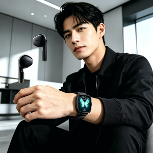 Montre connectée D08 avec écran TFT 2.01 pouces, moniteur de fréquence cardiaque, tensiomètre, appels intelligents, écouteurs intégrés, NFC et compteur de calories - Product Image 1