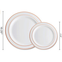 Assiettes jetables en plastique de 7,5 / 10,25 pouces, dorées, double face, en PS de qualité alimentaire, motif rose, personnalisation moderne