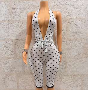 Viviblook Q26JP118 Combinaison sexy sans manches à pois, dos nu, à lacets, décontractée, une pièce pour femme - Product Image 1
