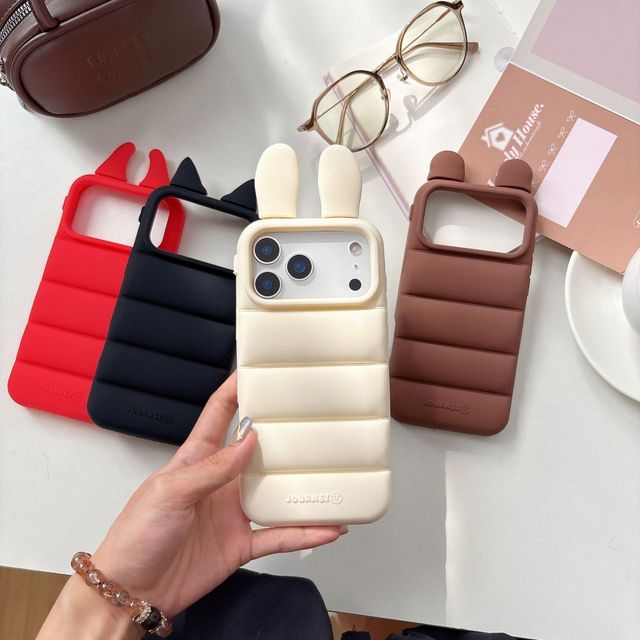 New Cute Rabbit Little Bear Demon Ear Phone Cover for Iphone 17 Air 15 16 Pro Max Soft Silicone Shockproof Protective case