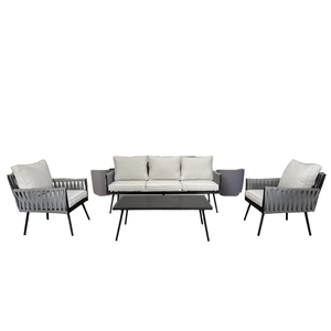 Salle à manger en plein air moderne <span class=keywords><strong>panneau</strong></span> de bois corde ensemble métal tissage jardin cour hôtel Restaurant <span class=keywords><strong>balcon</strong></span> Villa patio bancs - Product Image 1