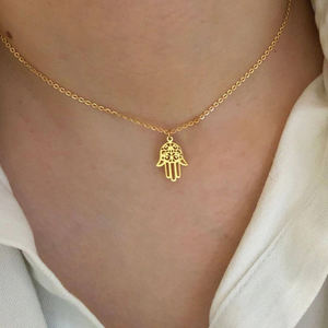 Арабский/Неко Atsume хамса руки кулон ожерелье для мужчин и женщин амулет нержавеющая сталь цвета: золотистый цвет рука Фатимы ", колье-чокер Исламская ювелирные изделия - Product Image 3