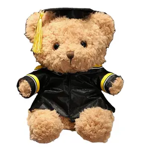 모자와 갈색 곰 봉제 장난감 부드러운 봉제 작은 졸업 테디 베어