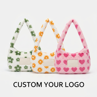 Bolso de Hombro Pequeño Estético para Mujer, con Logotipo Personalizado, de Peluche, con Patrón Floral de Corazones, Tipo Hobo Baguette