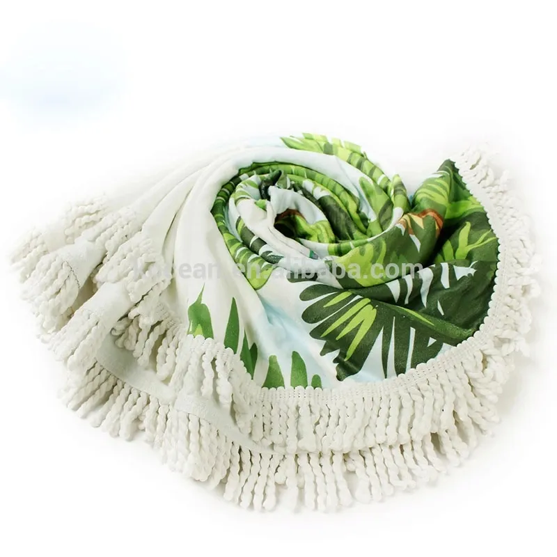 Full Color Pattern Printed Microfiber Round Beach Towels With Fringe