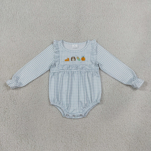 Ropa de otoño para bebés niñas, pelele burbuja con bordado de pavo y calabaza - Product Image 1