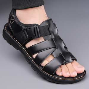 Men's Leather Sandals Soft Sole Summer Casual Wearable Slippers <b>Driving</b> Beach <b>Shoes</b> - Product Image 4