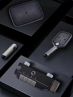 Ensemble de douche intelligent en laiton à température constante, avec affichage numérique chromé et pommeau de douche gris à effet pluie et fonction de surpression