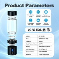 Bouteille d'eau riche en hydrogène haute capacité 400 ml à double compartiment pour le camping, le sport, le bureau, sans BPA ni BPS, en Tritan, 4500 mAh, personnalisable