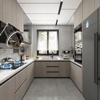 Armoire de cuisine modulaire bicolore blanche avec étagère ouverte à LED, en marbre artificiel, écologique, taille et couleur personnalisables, design moderne