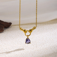 Collier en acier inoxydable MECYLIFE pour femme, résistant à l'eau et inaltérable, plaqué or 18 carats, avec zircon en forme de goutte d'eau, motif main dans la main