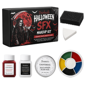 Kit de maquillage SFX complet OEM avec cire à cicatrices, <span class=keywords><strong>latex</strong></span> <span class=keywords><strong>liquide</strong></span>, <span class=keywords><strong>faux</strong></span> <span class=keywords><strong>sang</strong></span>, palette 6 couleurs pour des effets réalistes en cosplay <span class=keywords><strong>et</strong></span> pour Halloween - Product Image 6