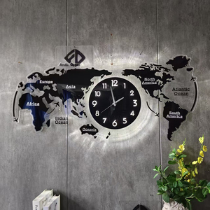 Horloge murale décorative pour la maison, 100x46cm, avec lumière LED nocturne et détecteur de mouvement, directement de l'usine.  Possibilité d'ajouter votre pays sur la carte du <span class=keywords><strong>monde</strong></span>. - Product Image 3