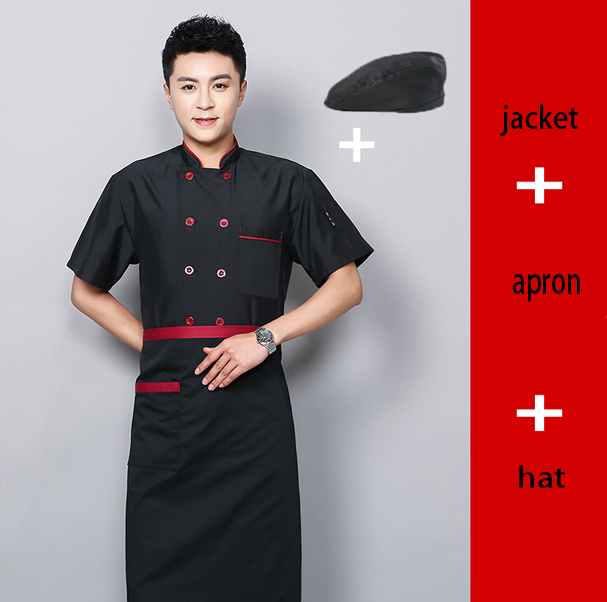 Short sleeve black+apron+hat