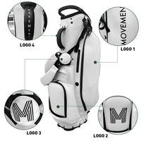 FL diskon besar tas berdiri Golf 14 cara logo bordir kustom kulit PU putih