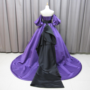 Robe de soirée en satin violet sur mesure, coupe trapèze, pour hôte, robe de soirée formelle Mz0035 - Product Image 2
