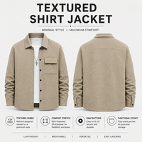 Chemise-veste pour homme en tricot texturé, col boutonné, style vintage décontracté, manches longues, légère, avec poche poitrine