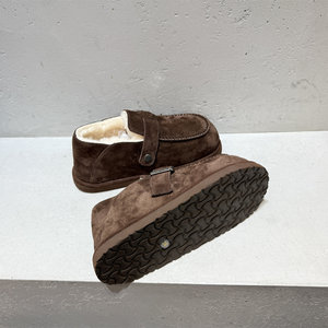 Bottines Le Mo pour femmes de style européen, Nouveautés Hiver 2025, en daim de vache, bout rond, à enfiler, talon plat, boucle, doublure en fourrure - Product Image 2
