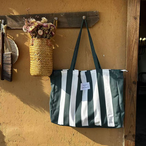 Bolsa de Playa de Lona a Rayas de Algodón Suave para Mujer, Personalizable con su Logotipo, Gran Capacidad - Product Image 3
