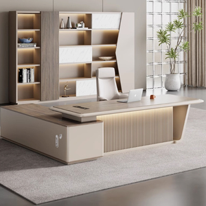 Sang trọng Furniture <span class=keywords><strong>L</strong></span> hình bằng gỗ kết thúc đa chức năng hộp cáp và dải ánh sáng bàn điều hành CEO Ông Chủ bàn văn phòng - Product Image 2