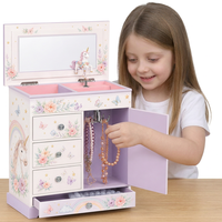 Boîte à bijoux musicale en MDF personnalisée avec miroir, plusieurs tiroirs, crochets pour colliers, cadeau d'anniversaire ou de Noël pour enfants