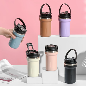 Vaso Térmico de Acero Inoxidable de 16 oz, Taza de Café con Asa de Transporte, Tapa Abatible, Taza de Viaje Portátil - Product Image 5