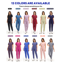 Uniformes élégants pour femmes de spa et de salon de beauté, ensemble de blouses à col en V et pantalon jogger, uniformes médicaux en mélange de rayonne 200 GSM