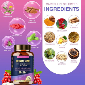 Berberine With Ceylon Cinnamon Milk Thistle 27-In-1 Dietary <b>Supplement</b> 120 Capsules For <b>Liver</b> And Gut Health Support - Product Image 2