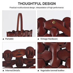 Nuovissima moda Casual Tote Bag <span class=keywords><strong>per</strong></span> <span class=keywords><strong>bambine</strong></span> Designer fatto a mano in vera pelle tessitura a chiusura aperta Color caffè - Product Image 4