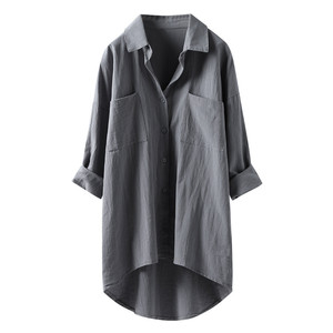 Nuova <span class=keywords><strong>Camicia</strong></span> Casual da <span class=keywords><strong>Donna</strong></span> in Cotone e <span class=keywords><strong>Lino</strong></span>, Cardigan a Maniche Lunghe con Doppie Tasche, Vestibilità Comoda - Product Image 4
